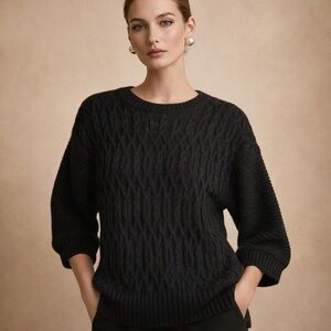 Elegant Black Cable Knit Sweater